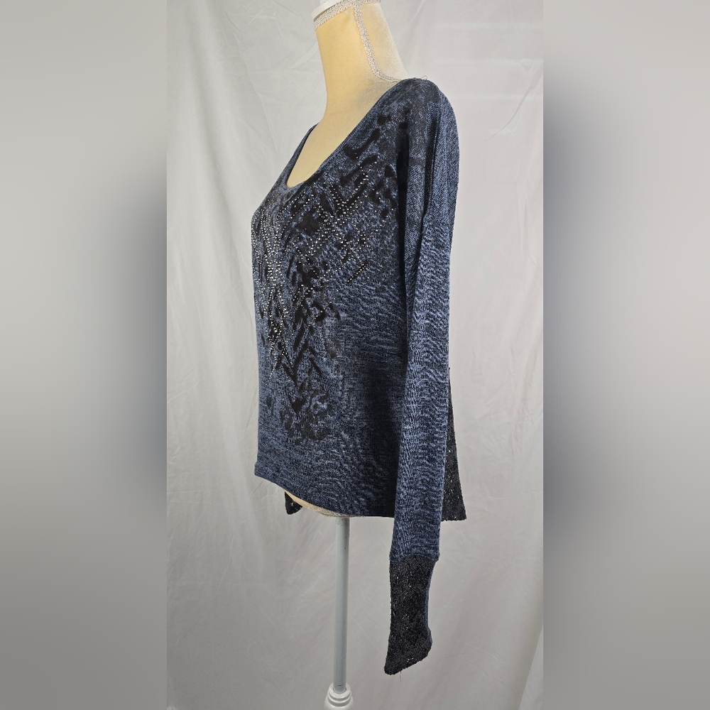 Miss Me Studded Velvet Embossed Lace Back Knit Boho Tunic Top sz Medium - Picture 6 of 9